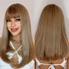 Cover Bangs Gradient Gray Long Silk Wigs High Temperature Chemical Fiber Wig Head Straight Hair