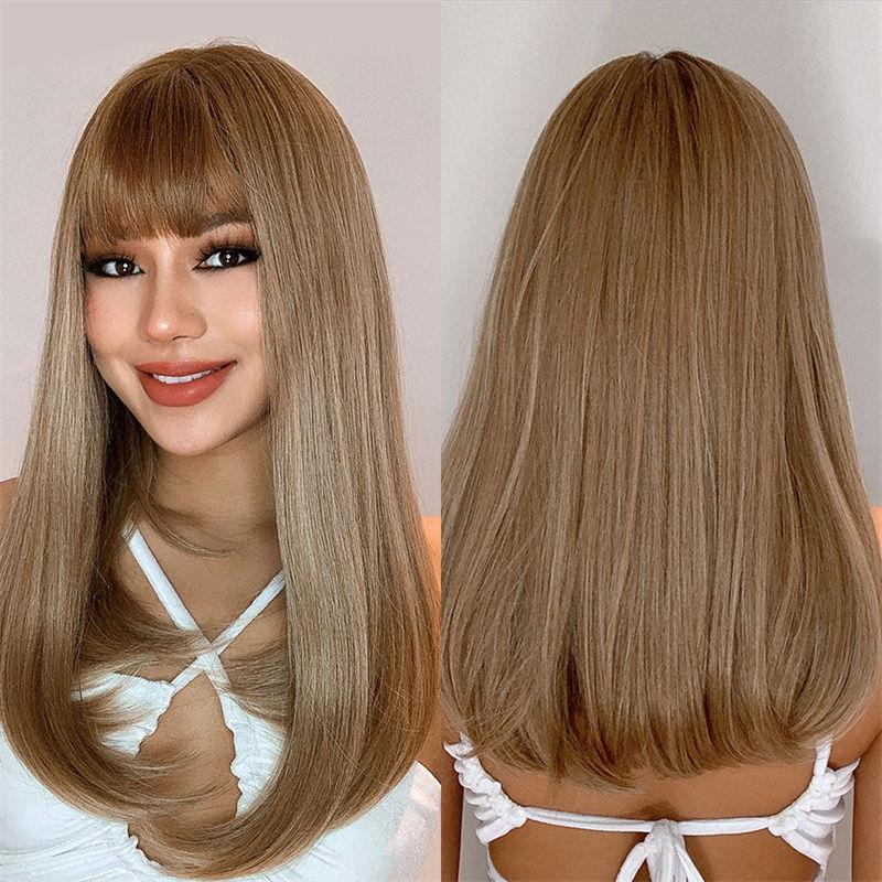 Cover Bangs Gradient Gray Long Silk Wigs High Temperature Chemical Fiber Wig Head Straight Hair