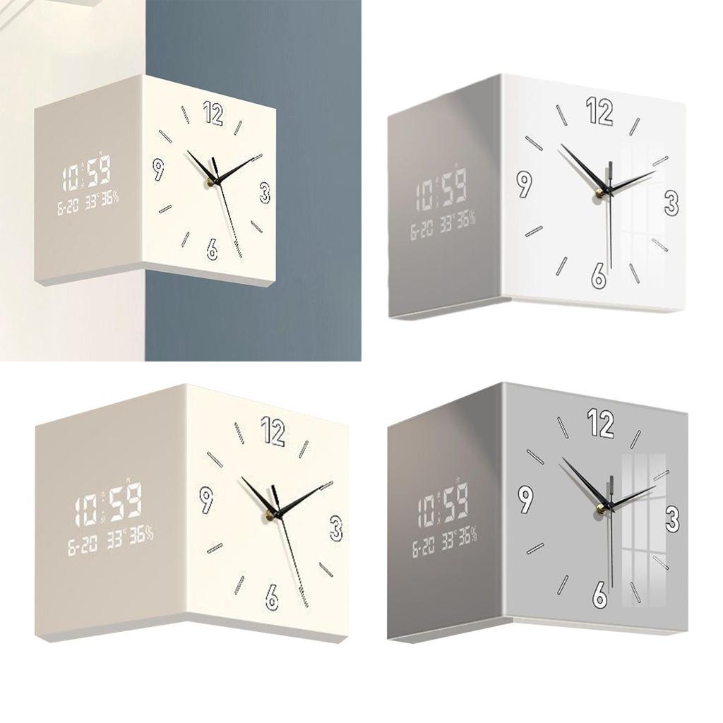 Corner Clock Double Sided Wall Clock Art Silent Square Electronic Clock for