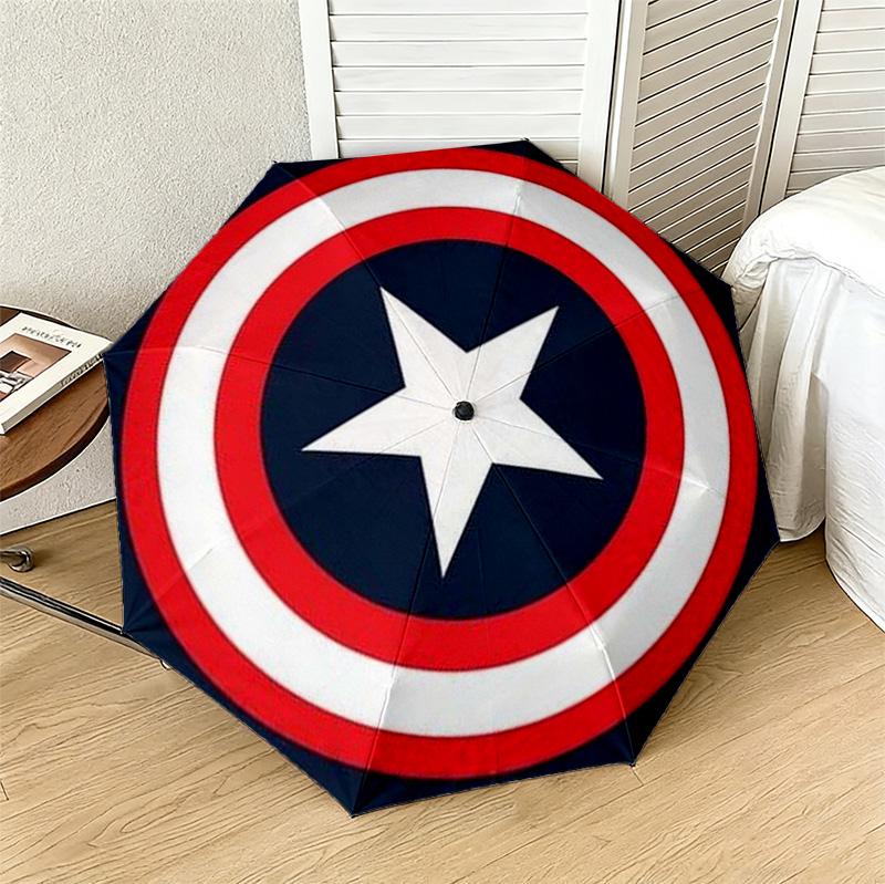 Captain America Shield 8 Ribs 3Fold Black Glue Uv Protection Umbrella Sun Protection Rainproof Compact Folding Umbrella For Travel Daily Use C92320