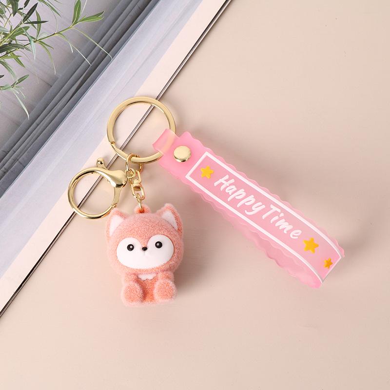 Cartoon Flocked Doll Keychain: Cute Soft Rubber Backpack Pendant & Small Gift