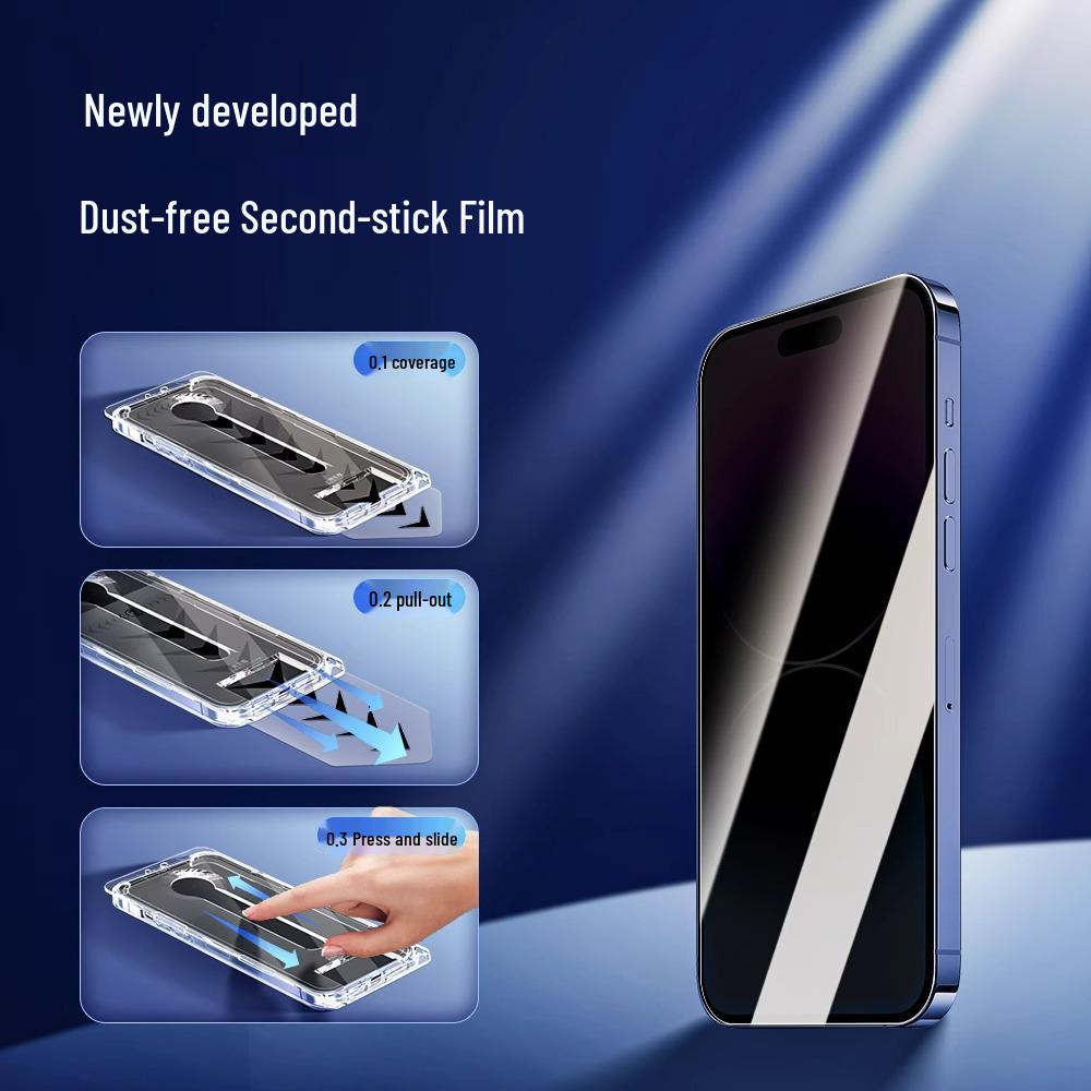 Apple 16 Pro Anti-Peep Tempered Glass Screen Protector with Dust-Free Chamber and HD Earpiece Cover