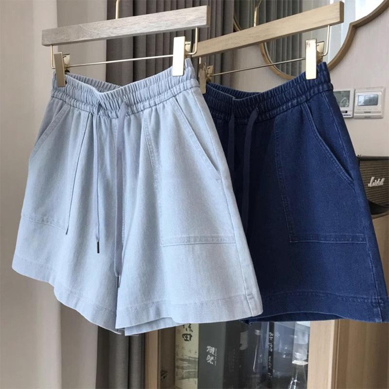 Vintage Denim Hot Pants Shorts Women's Summer Thin High-waisted A-line Loose Casual Five-point Mid-length Pants