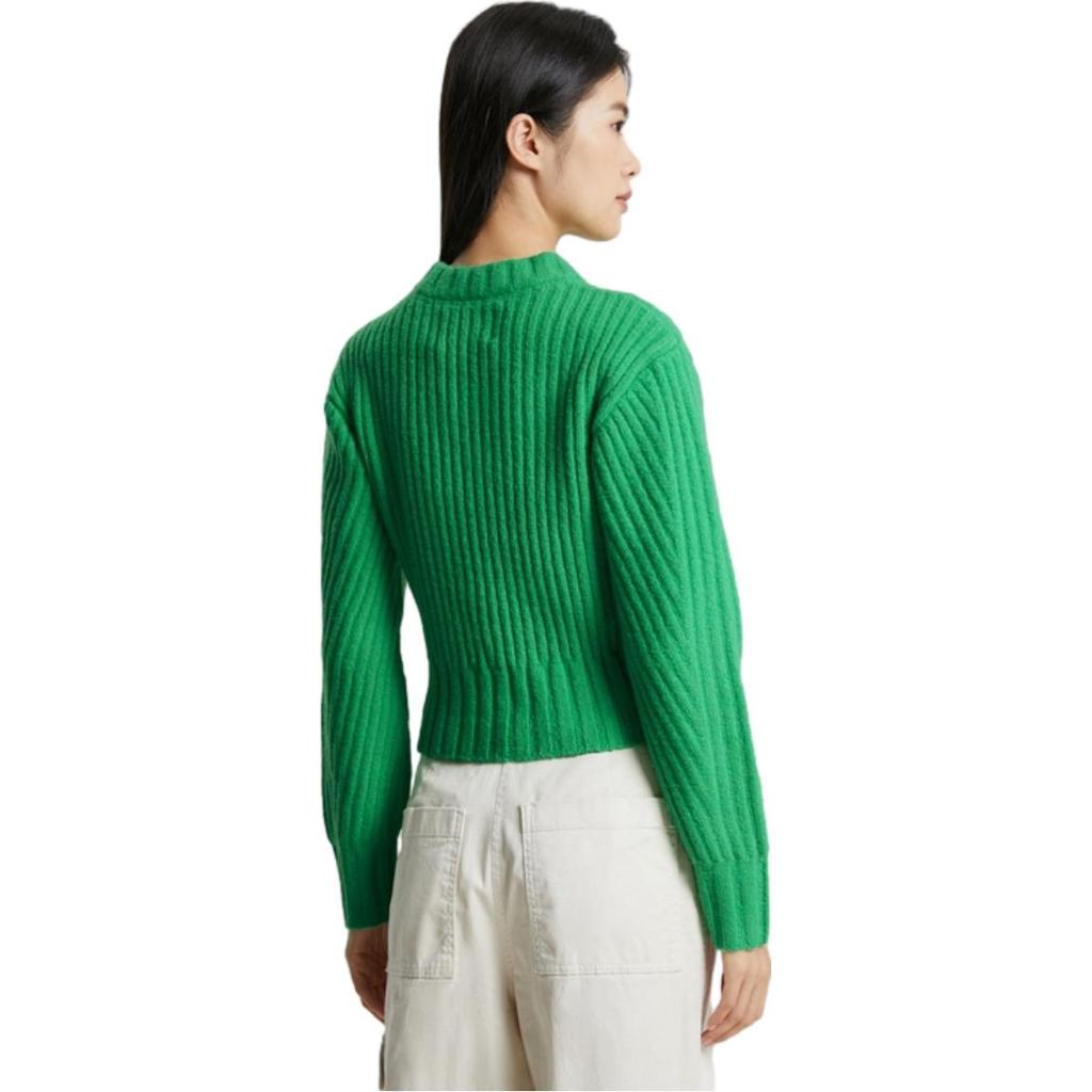 Calvin Klein FW23 Letter Texture Round Neck Pullover Sweater Women sweater Emerald-Green J222303