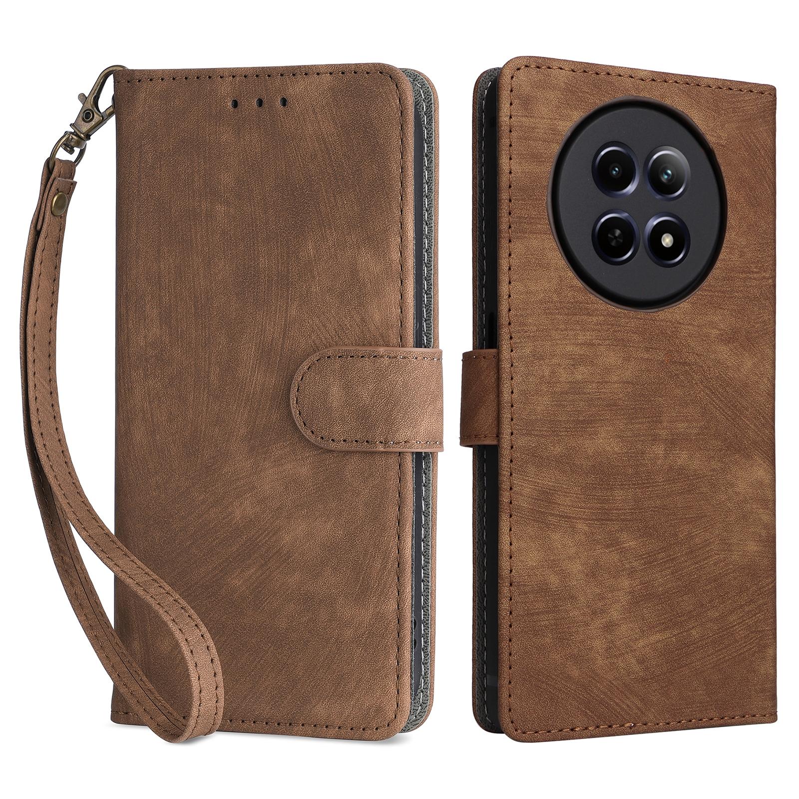 

For Realme Narzo 70x 5G/C65 5G/Narzo N65 5G/13 5G/12 5G/12x 5G Case with Hand Strap RFID Blocking Wallet Leather Cover Brown