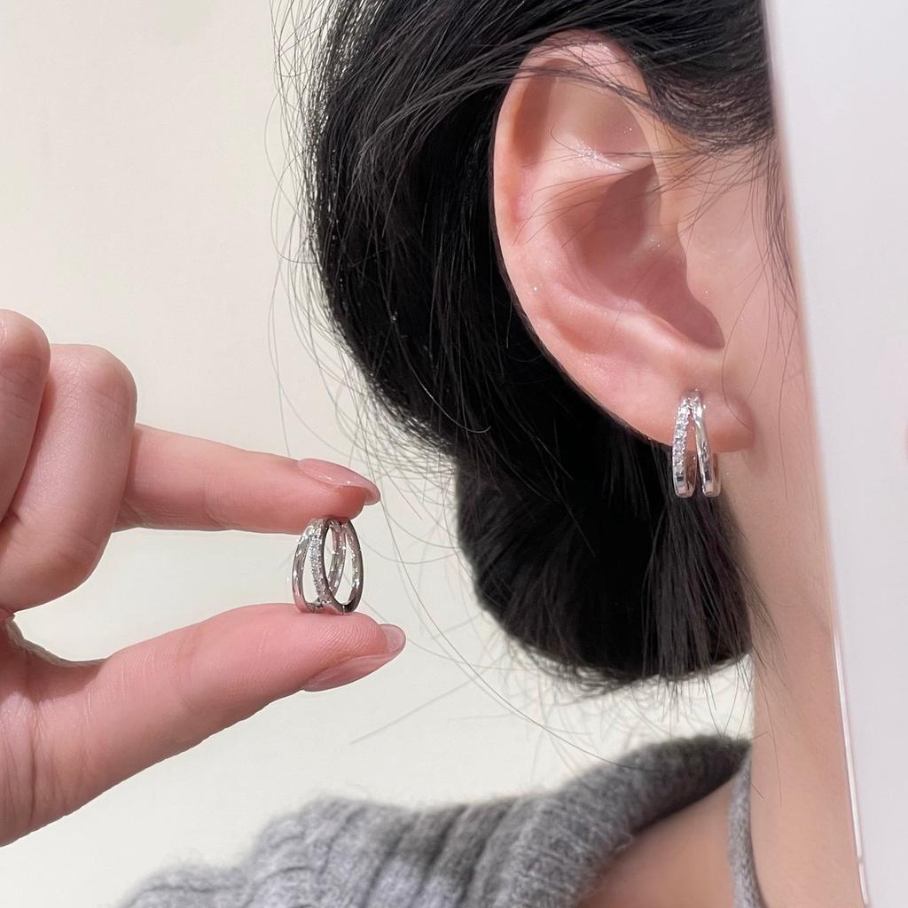 Fashion Earrings With Diamond Studded C-ring Earrings, Buckle And Plain Ring Earrings
