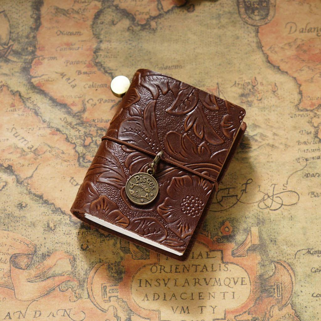 Mini Carnet de Poche à Feuilles Mobiles en Cuir de Vache pour Voyageur