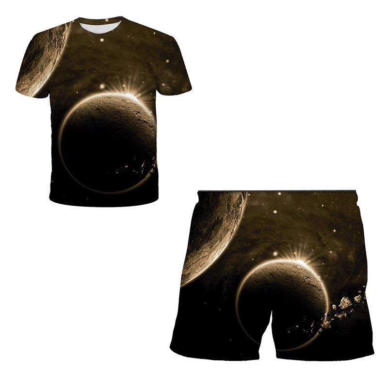Sommer Neu Weltraum Planet Muster 3D Druck Trainingsanzüge Herren Damen Kurzarm T-Shirt Shorts Sets 2 Stück Sportanzüge Herrenbekleidung