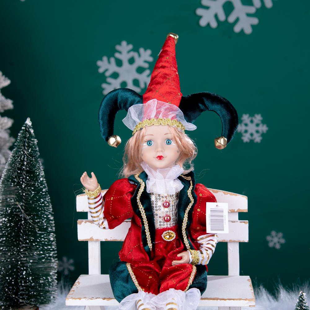 Rot-Grün-Gold Retro Hofnarren sitzende Weihnachtsfigur