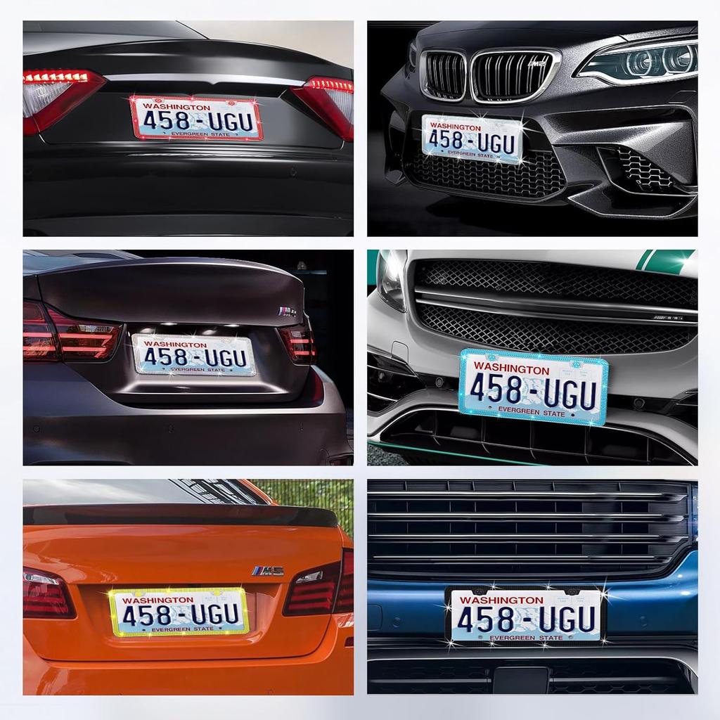 SHARE&CARE Bling License Plate Frame, Crystal License Plate Cover, Car License Plate Holder With Rhinestone Crystal Diamond Screw Set - 1 Pack