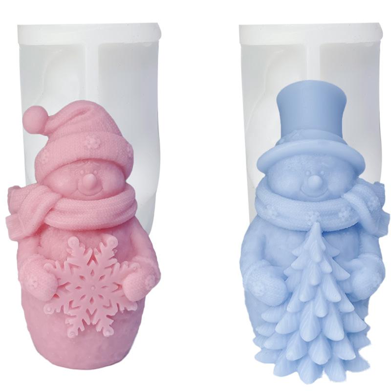 New Cute Hat Scarf Snowman Candle Silicone Mold Hold Snowflake Christmas Tree Plaster Soap Resin Mould HOME Decor Gift 2024