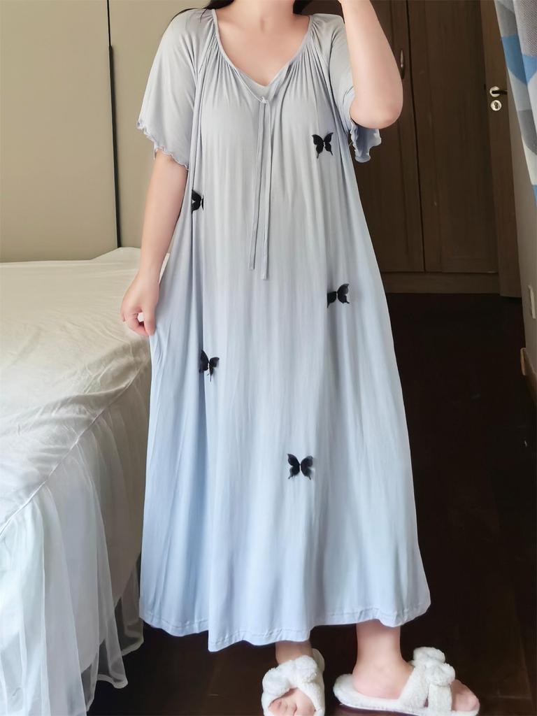 Women's Plus Size Summer Short-Sleeved Dress with Built-in Bra for Home or Outdoors