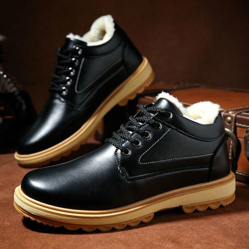Zimní Kožené Pánské Boty Silná Kožešina Teplé Kotníkové Boty Pracovní Pánská Obuv Vodotěsné Sněhule Plus Size