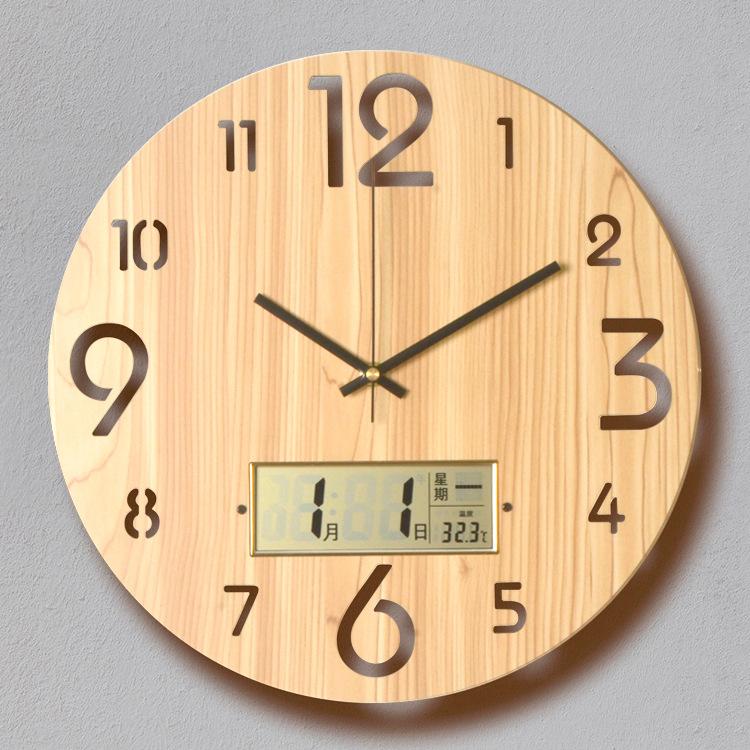 

Настенные часы из древесного волокна для гостиной, современные, простые и атмосферные, 14 дюймов 35 см, бытовые часы, бесшумные часы с вечным календарем, настенные часы 14 inches