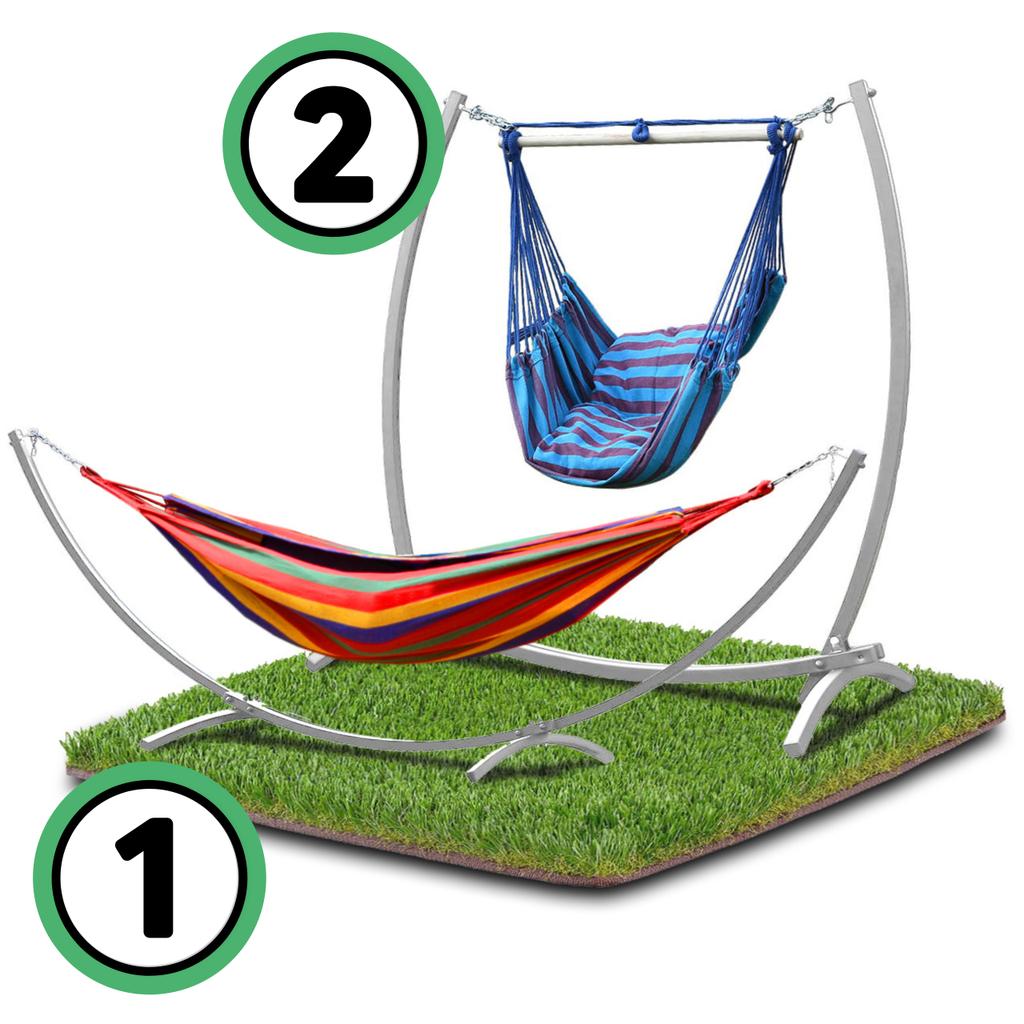 Hängmatta gungställning, trädgårdsställ, metall, gungstol för två personer, 2-i-1, stark, GoGarden