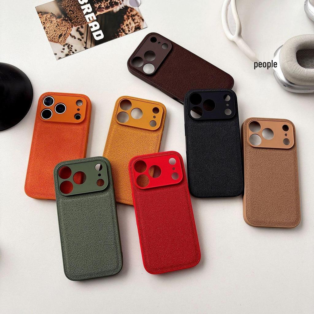 Solid Color Moon Crater Leather Phone Case for Apple 17PROMAX/15PRO - Trendy, Drop-Proof, Protective