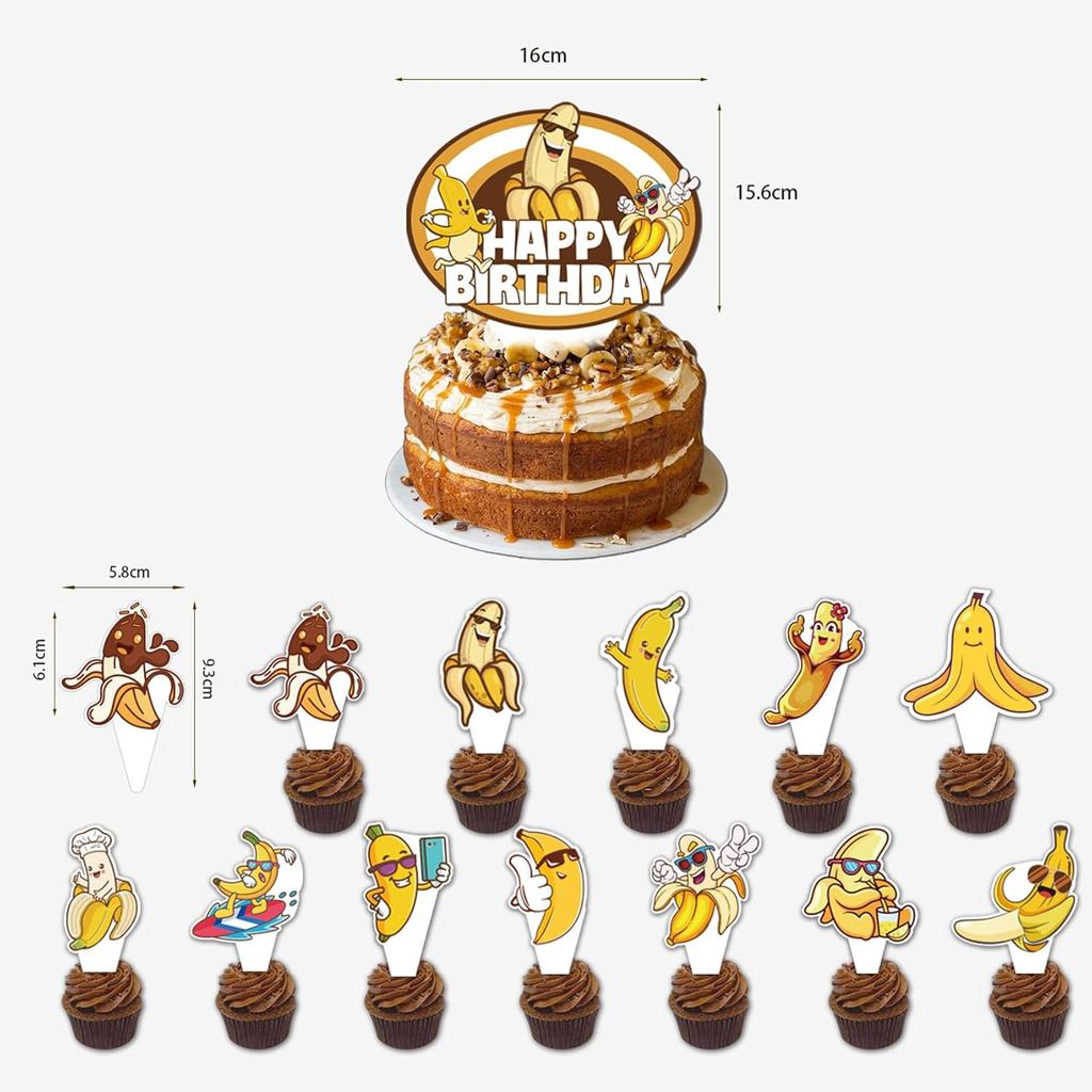 Banana Birthday Decorations Fruit Banana Party Decorations Includes Banana Happy Birthday Banner Cake Topper Cupcake Toppers Balloons for Banana