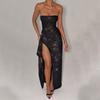 Summer New Celebrity Temperament Sexy Slim Glitter Tube Top Split Dress Women