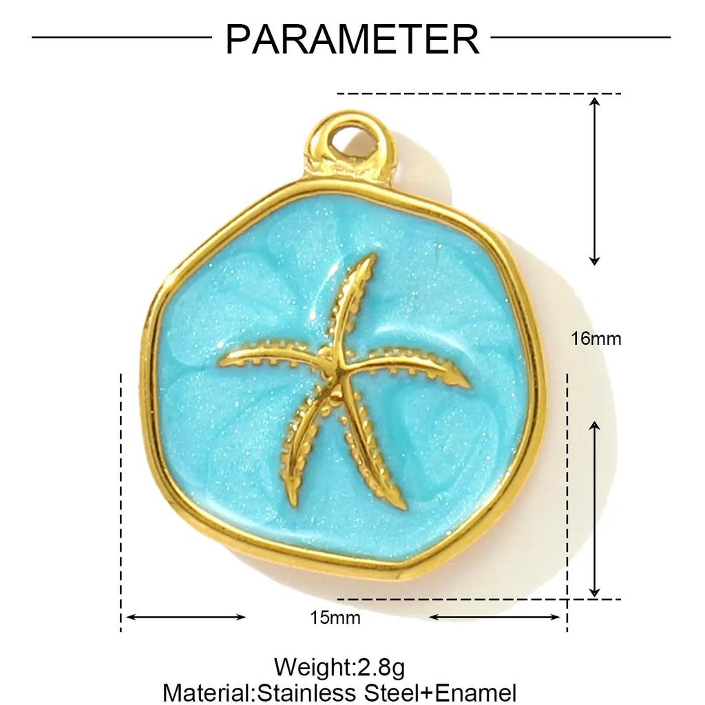 3pcs/Lot Stainless Steel Enamel Starfish Round DIY Charms Palm Tree Fishtail Necklace Pendants Woman Summer Holiday Jewelry