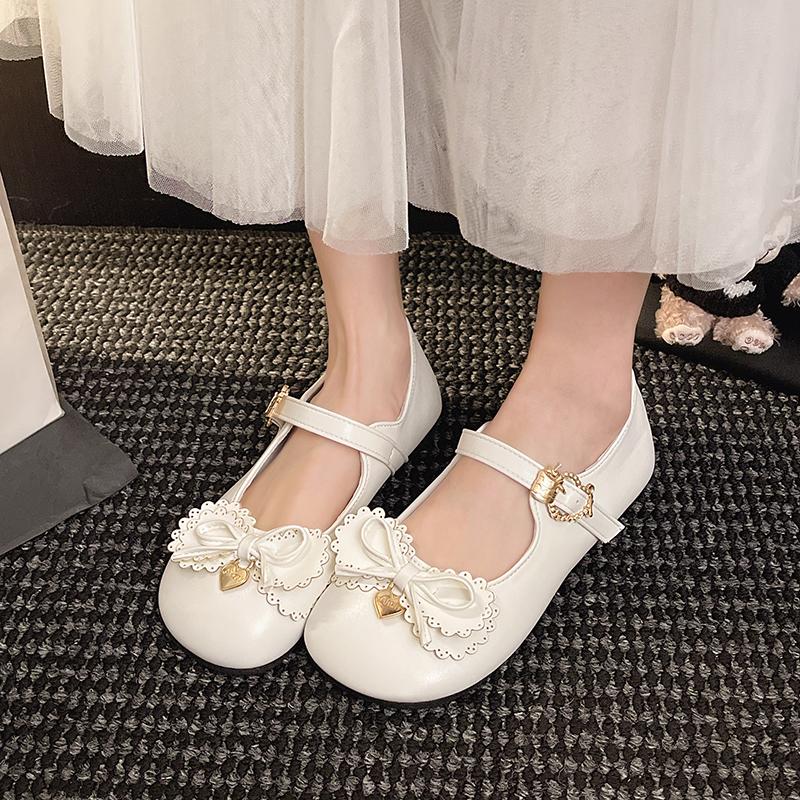 

Lolita Sweet Vintage Kawaii Bow High Heels Elegant Princess Leather Shoes Black Women Shoe Low Heel Summer Pumps 35