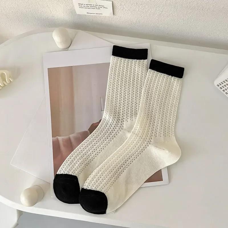 Summer Women Socks Hollow Out Mesh Thin Breathable Elastic Long Socks Korean Fashion Solid Color School Girls Crew Socks Women