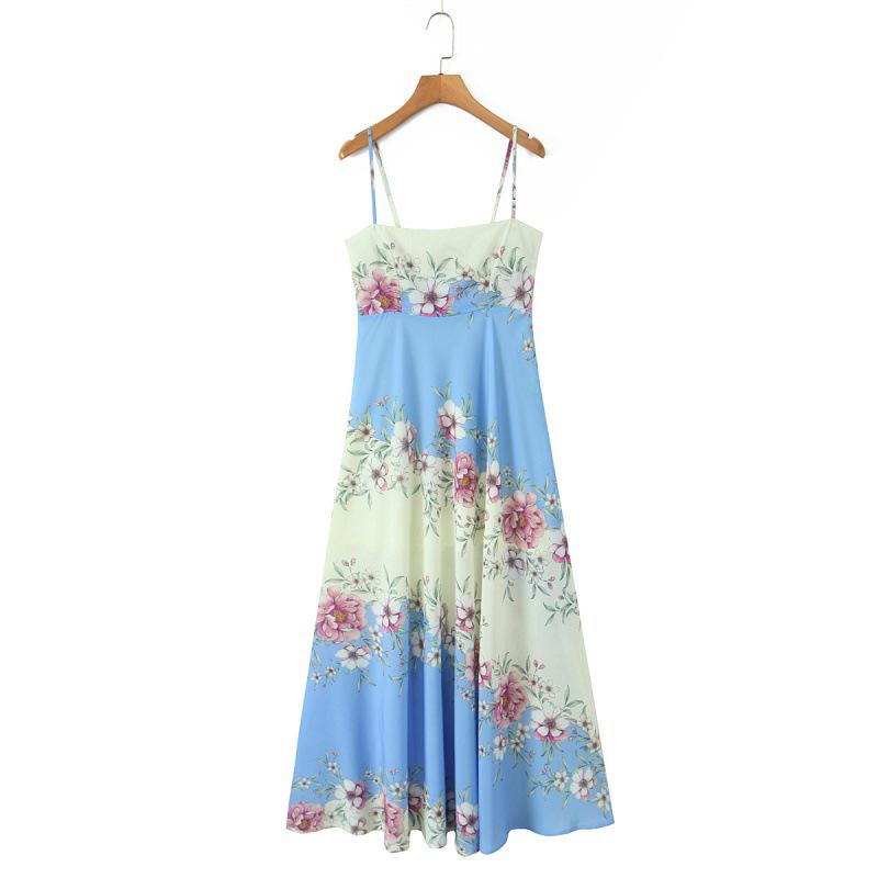 2026 European & American Style French Elegance Print Slimming Vacation Dress