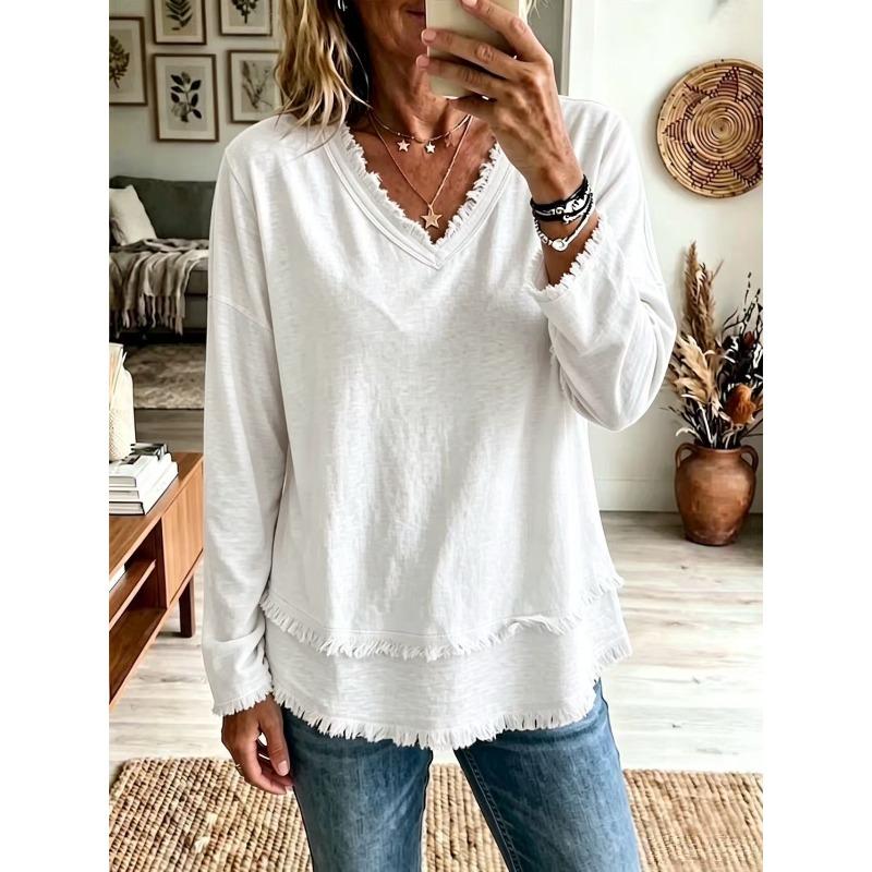 BITCED Women's Fashion Casual V-Neck Long Sleeve Blouses & Shirts