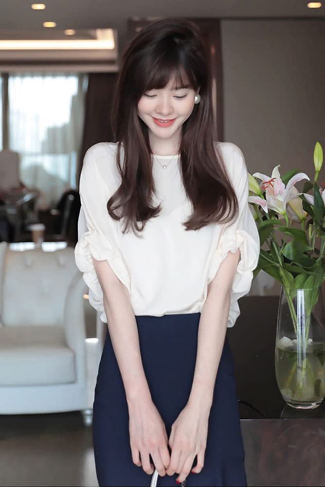 Bluse Sommer Rundhals Oberteil Kurzarm Hemd Chiffon Uni Pullover Jacke Lockerer Schnitt Stilvoll Feminin Sauber Erwachsen Lässig OL Pendeln [H. zroy]