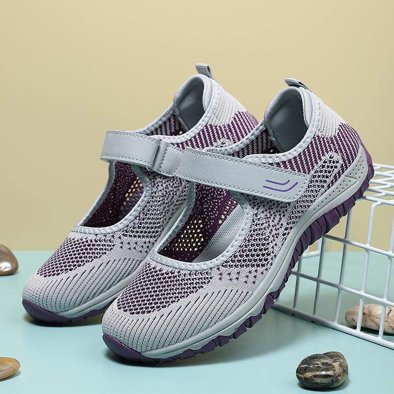 2025 New Women's Breathable Mesh Buckle Shoes, Comfortable and Casual Daily Sports Shoes, Anti Slip Soft Sole Big Size 42 Purple