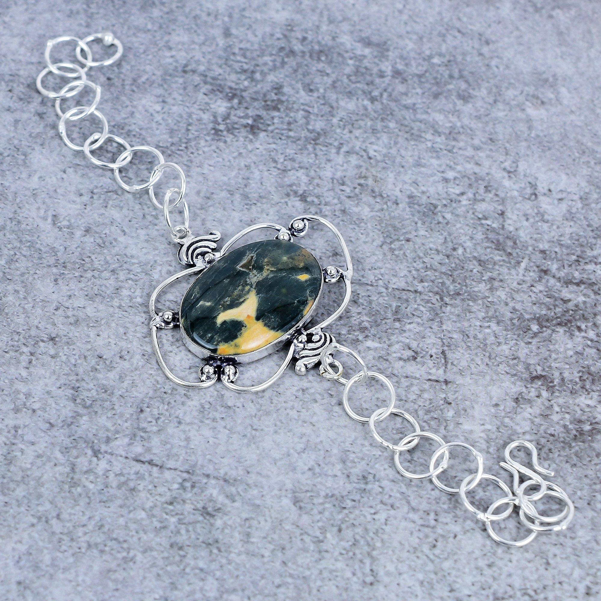 

Ocean Jasper Gemstone Handmade 925 Sterling Silver Bracelet 7-8 M-2719