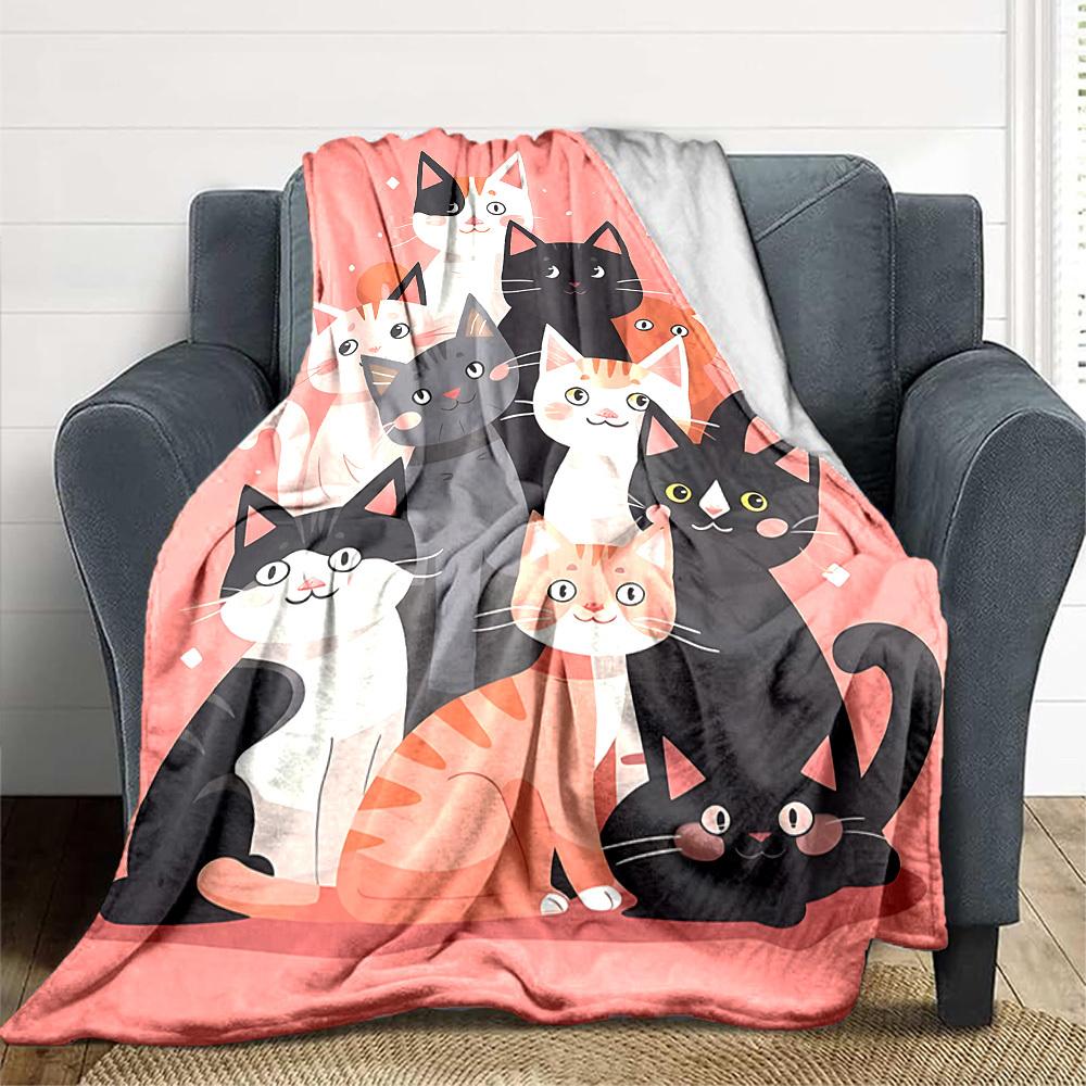 1pc Cat Family Lightweight Flannel Blanket, Comfortable and Warm Blanket, for Office and Camping Sofa Bed, Livingroom025