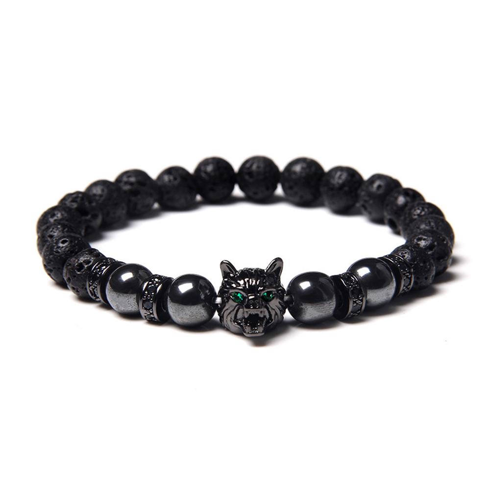 Save A Wolf Bracelet,Wolf Head Lava Rock Bracelet,Healing Crystal Stress Relief Anti Anxiety Energy Stone Beaded Bracelet,Healing Lava Bracelet forMen