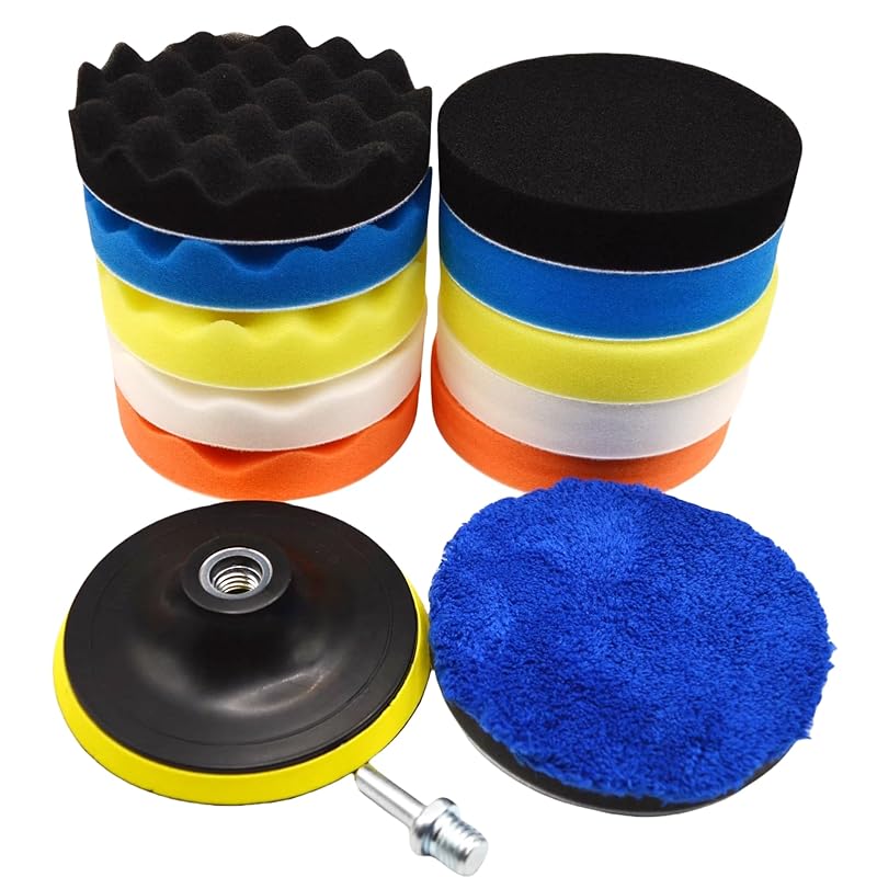 12Pcs 5Inch Foam Buffing Polishing Pads Kit, With Coral Fleece Pad, Backing Plate, M14 Drill Adapter, Car Buffing Kit For Car Polishing, Waxing,