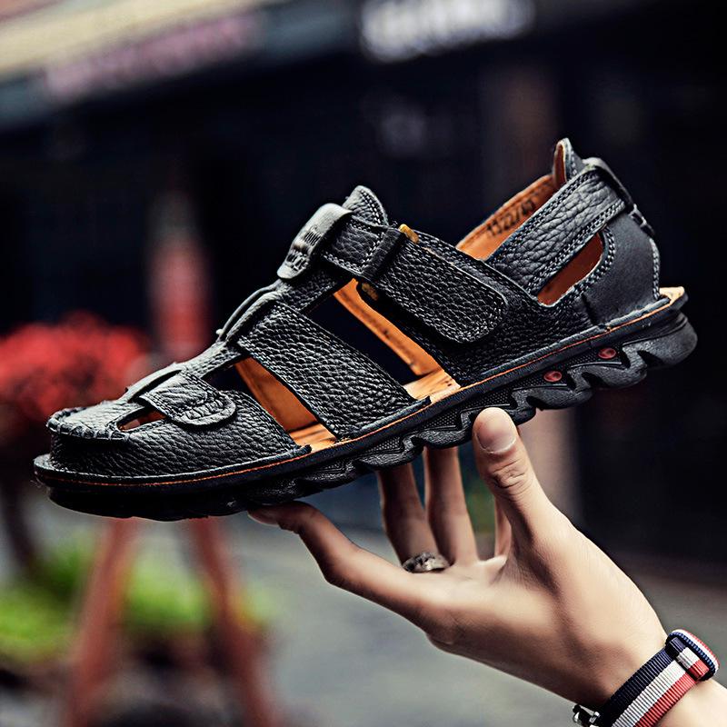Letní sandály nadměrných velikostí Pánské plážové outdoorové Pánské sandály s uzavřenou špičkou Pánské kožené sandály s uzavřenou špičkou