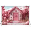 Mocsicka Valentine's Day Photo Backdrop Pink House Tree Balloons Flowers Wallpaper Decorations Wedding Backgrounds Studio Banner