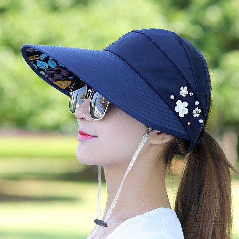 

Sun hat, sun hat, women s foldable sunscreen, big brim, cool hat, cycling, empty top, versatile, spring and summer UV protection