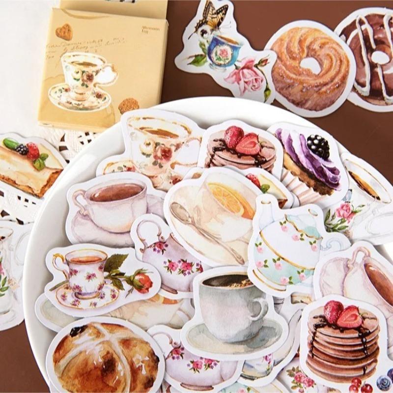46Pcs Afternoon Tea Sticker Books Scrapbooking DIY Note Paper Sticker Flakes Stationary Office Accessories Art Supplies