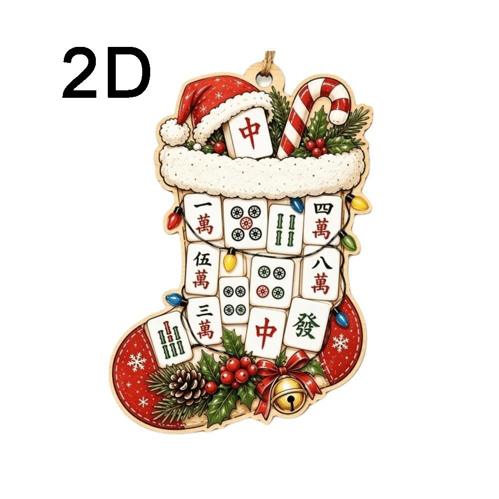 Mahjong Theme Christmas Hanging Decoration Wooden Xmas Pendant Christmas Tree Ornaments Christmas