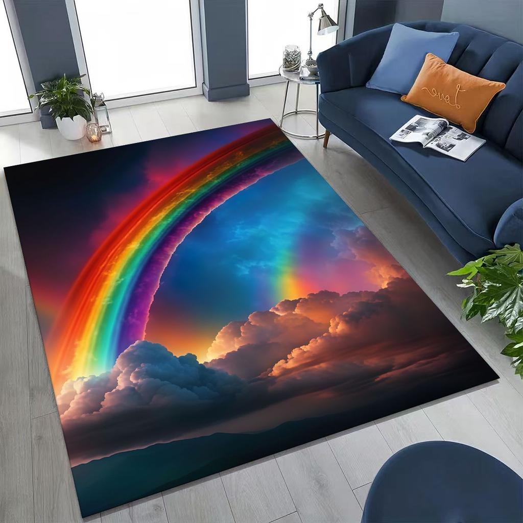 Colorful Rainbow Clouds Dream Sky Cartoon Rug for Bedroom Living Room Sofa Home Doormat Decor, Large Kid Play Non-slip Floor Mat