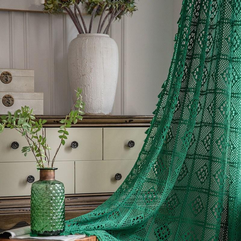 Home Curtain Cream Translucent Vintage Hollow Crochet Stitching French Window Fabric Window Screen Finished Decorative Curtain