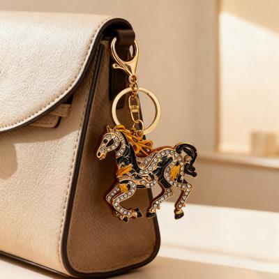 Keychain Pendant Sparkling Rhinestones Horse Design Metal Keyring Decorative Key Holder Friends Bag Decoration