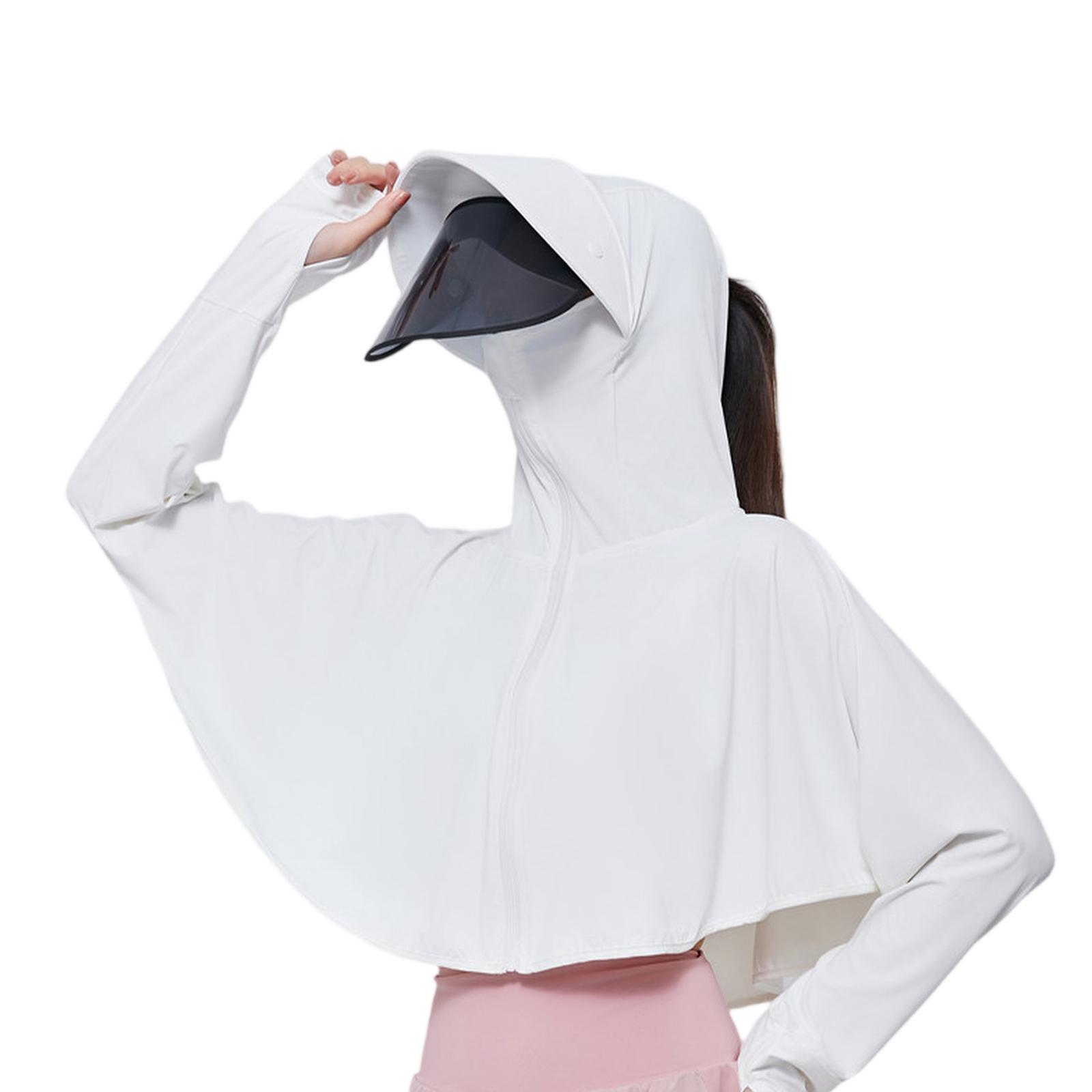 

Women s Ice Silk UPF50+ Lightweight Breathable Loose-Fit Hooded Jacket With Detachable Rotatable Visor One Size белый