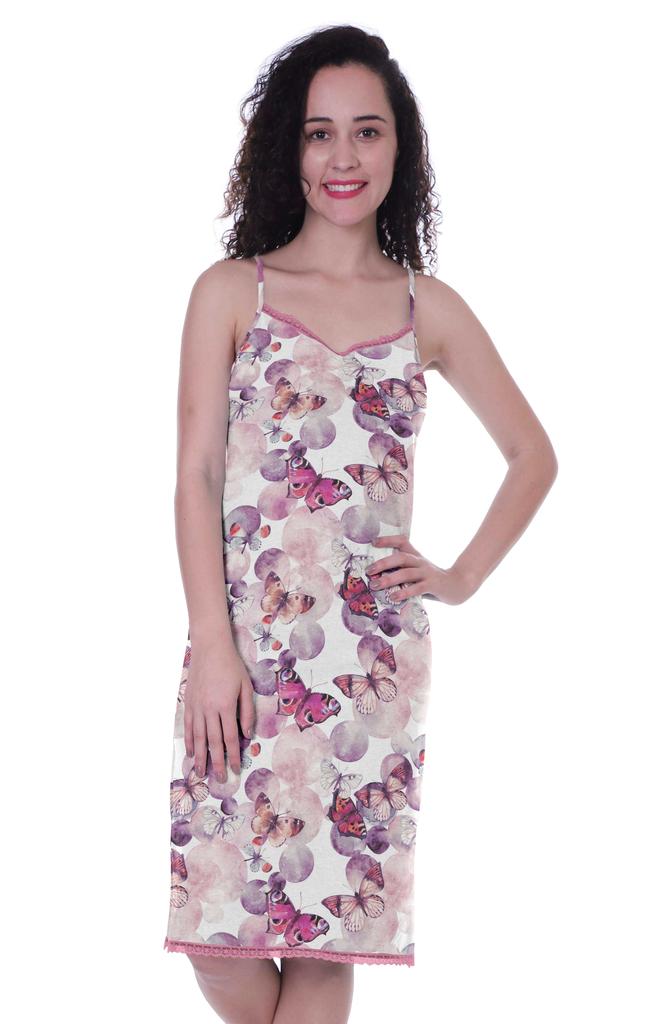 Moomaya Printed Spaghetti Strap Nightgown For Women  s Lace V-Neck Sleepwear