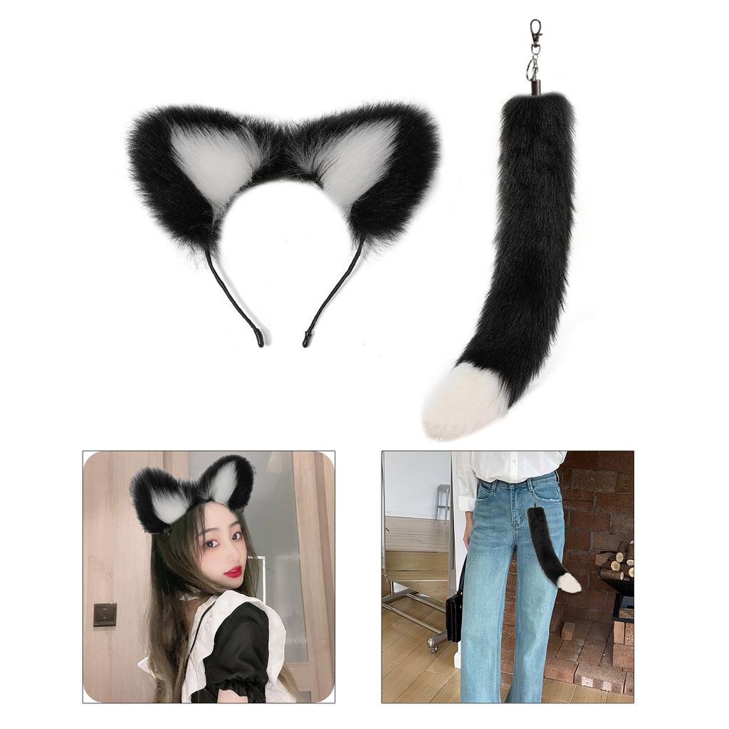 Stylish Fox Tail Pendant Keychain Adornment Dainty Cat Ear Hairband Portable Car Charm for Bag Backpack Decoration
