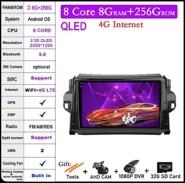 9 Zoll Android 14 Für Toyota Fortuner 2016 - 2021 Autoradio Multimedia Video Player Navigation GPS Stereo Auto 4G Let