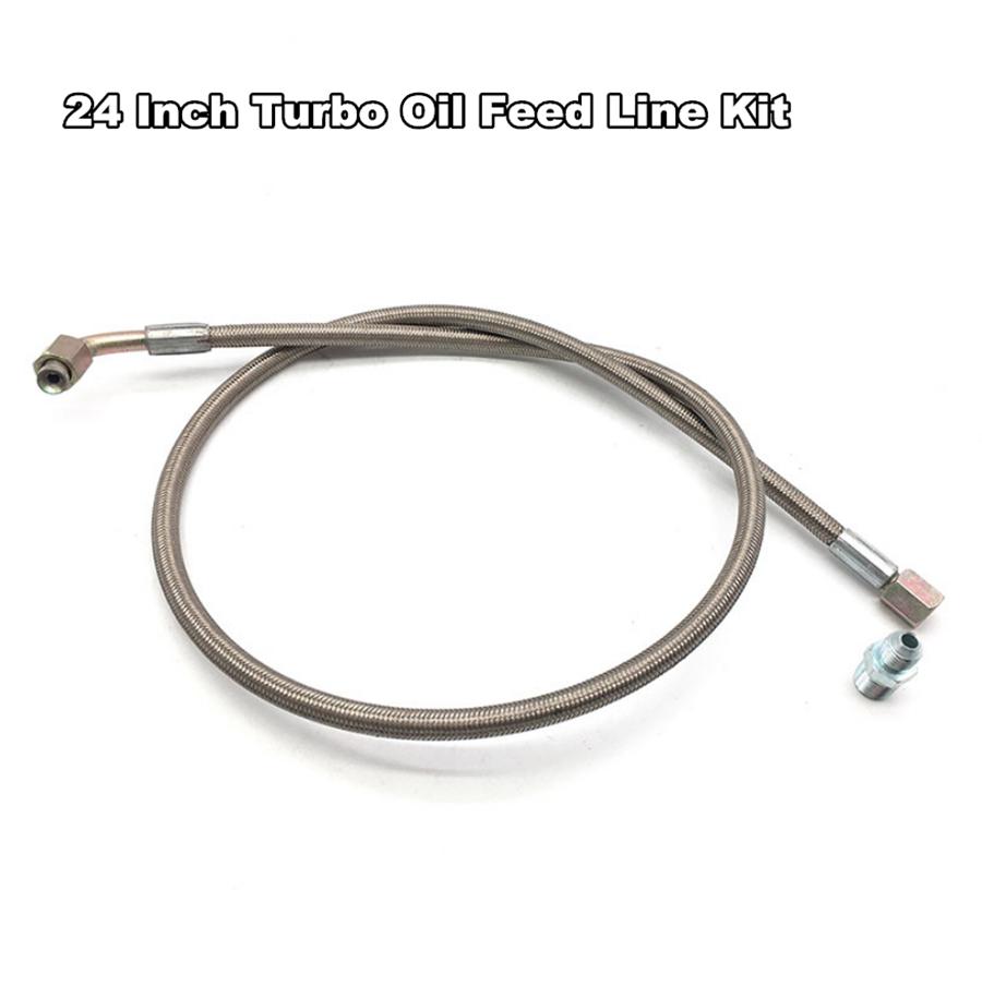 

4 AN 90 Degree 24 Oil Line Kit For T3/T4 Turbo Oil Feed Line Steel Braided Kit