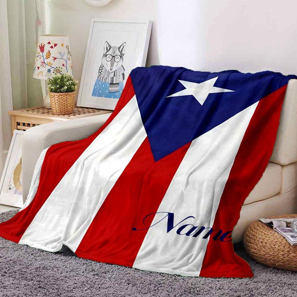Puerto Rico Flag Design Home Customize Your Name Blankets Soft And Cozy For All Seasons Perfect For Picnics Sofa Office Bed Living Room Ideal Gift For