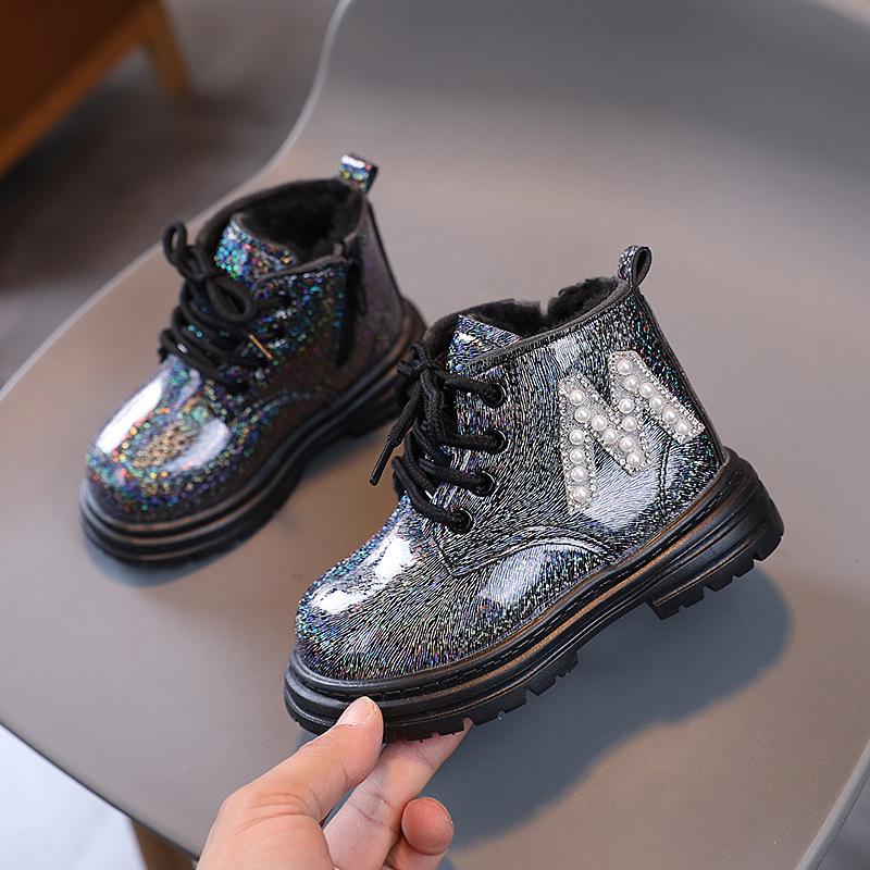 Winter Girl's Ankle Boot Warm Plush Children Thick Bottom Snow Boot Fashion Glossy Kids Causal Princess Short Cotton Boots Soft