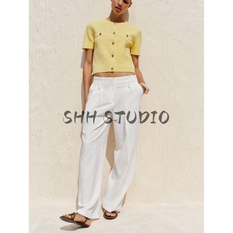 Summer New Product Women's Clothes Classic Style Round Neck Short Sleeve Minimalist Fashion All-Match Short Knitting Outwear 1822022