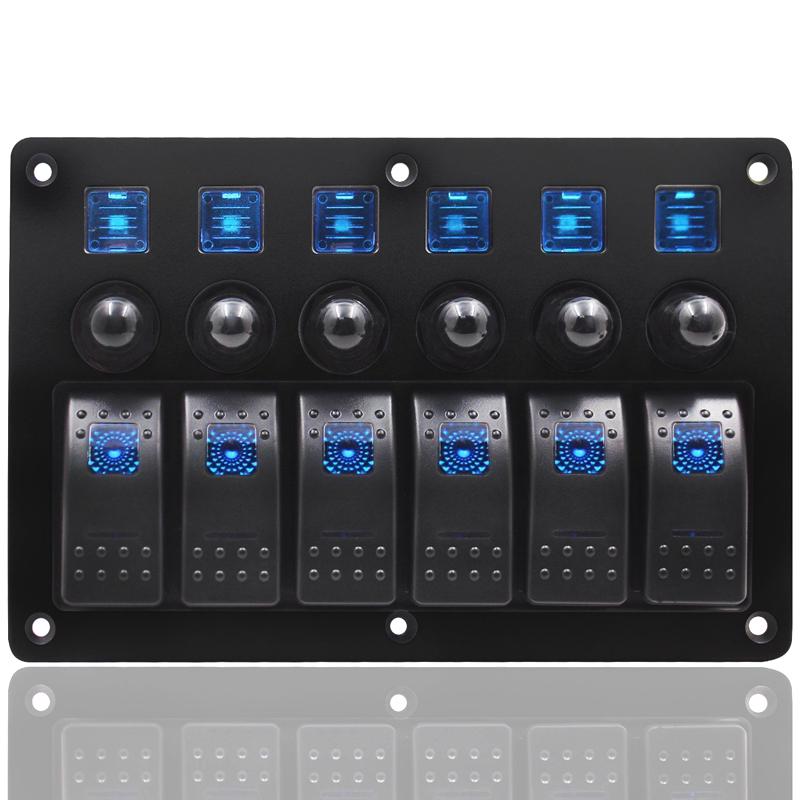 6Gang Rocker Switch Panel LED Light Marine Boat Car Dash Mount USB Voltmeter 12V